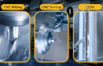 CNC milling, CNC turning, and EDM machining processes in custom manufacturing